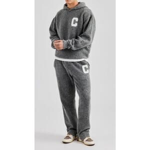 NWT Cernucci Charcoal Brushed Knit Jogger Set Split Hem Streetwear Size S